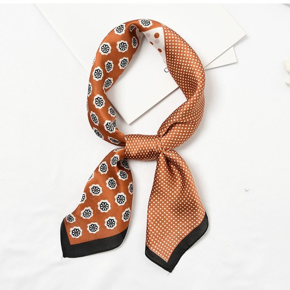 Square Silk Scarf/ Neckerchief - Mixed Brown